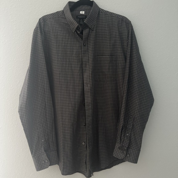 Van Heusen Other - Van Heusen Mens M 15-15.5 Plaid Long Sleeve Button Up Dress Shirt Gray Black